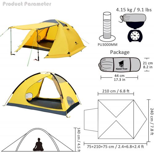  Geertop Portable 4 Person 4 Seasons Backpacking Tent Double Layer Waterproof Larger Family Camping Tent Lightweight for Camp Outdoor Sports Hiking Travel Beach - Easy to Set Up