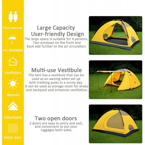  Geertop Portable 4 Person 4 Seasons Backpacking Tent Double Layer Waterproof Larger Family Camping Tent Lightweight for Camp Outdoor Sports Hiking Travel Beach - Easy to Set Up