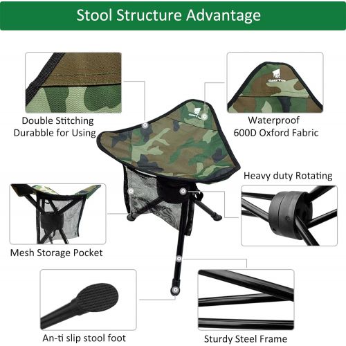  GEERTOP Portable Camping Swivel Folding Stool Seat Foldable Camp Tripod Chair Outdoor Survival Gear for Hiking Fishing Hunting Travel