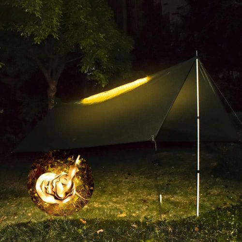  GEERTOP Rain Fly Tarp for Hammock Lightweight Camping Shade Bushcraft Shelter Tent Tarp with LED Strip for Backpacking Hiking Outdoor Survival Travel