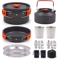 GEERTOP Camping Cookware Kit Lightweight Nonstick Pots and Pans Cooking Set with Stainless Steel Utensils Cups Plates Forks Knives Spoons for Outdoor Backpacking Hiking Travel