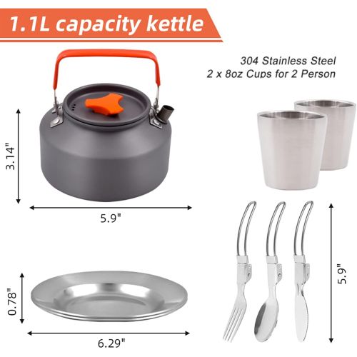  GEERTOP Camping Cookware Kit Lightweight Nonstick Pots and Pans Cooking Set with Stainless Steel Utensils Cups Plates Forks Knives Spoons for Outdoor Backpacking Hiking Travel