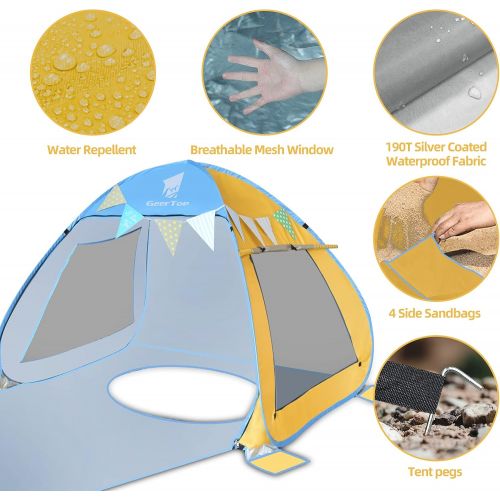  GEERTOP Portable Beach?Tent?for?Kids Pop Up Beach Sun Shade UPF 50+ Instant Umbrella Cabana Shelter Tent Easy Set Up for Outdoor Playing, Backyard, Park Camping