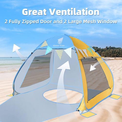  GEERTOP Portable Beach?Tent?for?Kids Pop Up Beach Sun Shade UPF 50+ Instant Umbrella Cabana Shelter Tent Easy Set Up for Outdoor Playing, Backyard, Park Camping