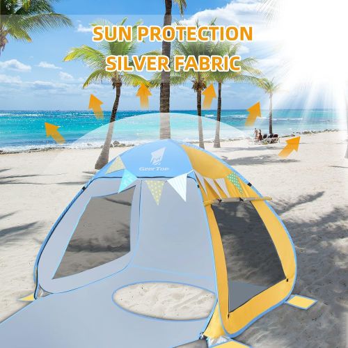  GEERTOP Portable Beach?Tent?for?Kids Pop Up Beach Sun Shade UPF 50+ Instant Umbrella Cabana Shelter Tent Easy Set Up for Outdoor Playing, Backyard, Park Camping