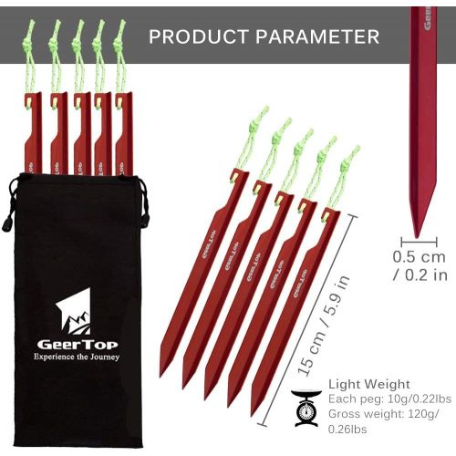 Geertop 10 Pack Aluminum Y Tent Stakes Lightweight Sturdy Camping Ground Stakes Heavy Duty Metal Tent Peg with Reflective Rope for Backpacking Tent, Rain Tarp, Outdoor Canopy, Gard