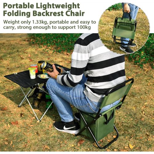  GEERTOP Folding Camping Chair with Cooler,Portable Camp Stool Backpack Cooler Lightweight Fishing Chairs Hold Up 9L Food Support 220 lbs for Beach Picnic Hiking