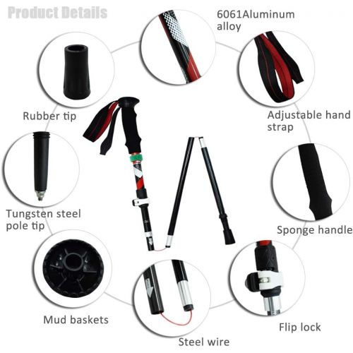  GEERTOP Portable Collapsible Walking Trekking Poles Lightweight Walking Stick Adjustable Hiking Stick Telescopic Folding Cane Holder Anti Shock & Quick Lock for Climbing Mountainee