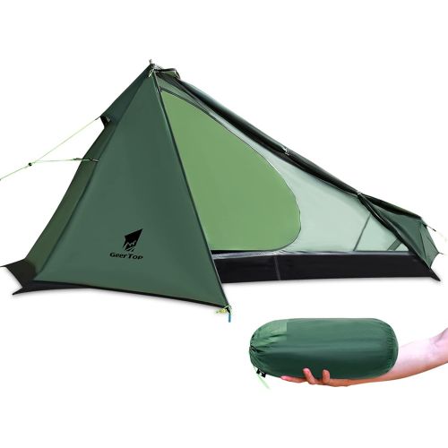  GEERTOP Upgrade Ultralight 3 Season 1 Person Tent for Camping Backpacking Hiking Travelling - Single Trekking Pole Tents (Not Include The Pole) Easy to Set Up