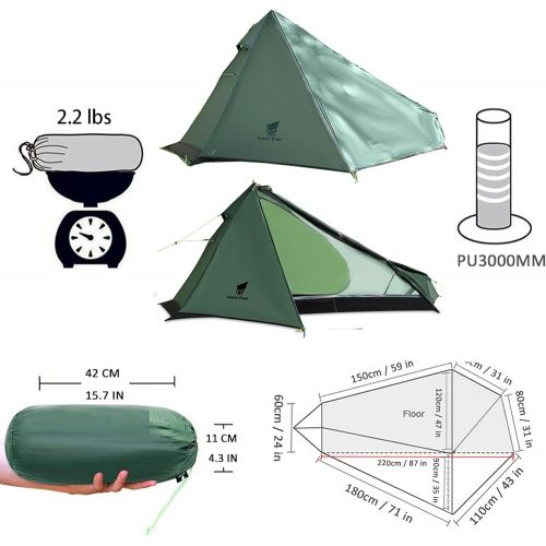  GEERTOP Upgrade Ultralight 3 Season 1 Person Tent for Camping Backpacking Hiking Travelling - Single Trekking Pole Tents (Not Include The Pole) Easy to Set Up