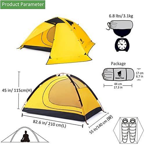  GEERTOP Backpacking Tent for 2 Person 4 Season Camping Tent Double Layer Waterproof for Outdoor Hunting, Hiking, Climbing, Travel - Easy Set Up