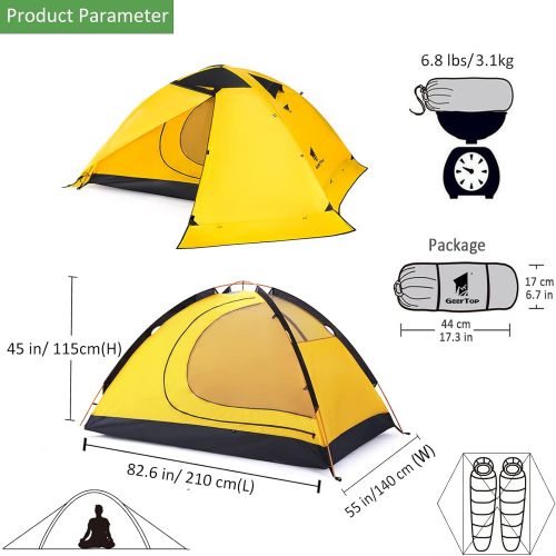  GEERTOP Backpacking Tent for 2 Person 4 Season Camping Tent Double Layer Waterproof for Outdoor Hunting, Hiking, Climbing, Travel - Easy Set Up