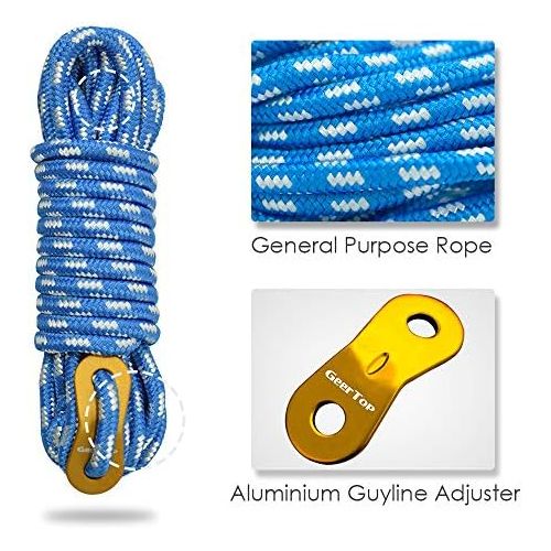  GEERTOP Set of 6 Pack Camping Guylines 5mm Ultralight Tent Cord Rope with Aluminum Tensioner