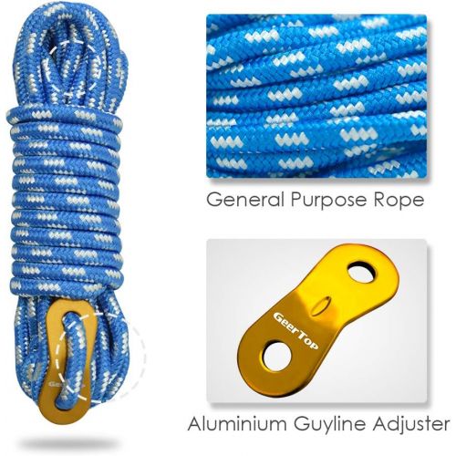  GEERTOP Set of 6 Pack Camping Guylines 5mm Ultralight Tent Cord Rope with Aluminum Tensioner