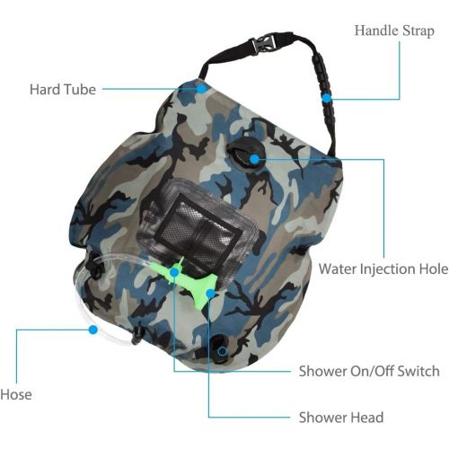  GEERTOP Solar Shower Bag 5 Gallons/20L Folding Summer Shower Bag with Removable Hose and On-Off Switchable Shower Head for Camping Beach Swimming Outdoor Traveling Hiking