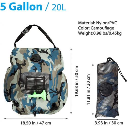  GEERTOP Solar Shower Bag 5 Gallons/20L Folding Summer Shower Bag with Removable Hose and On-Off Switchable Shower Head for Camping Beach Swimming Outdoor Traveling Hiking