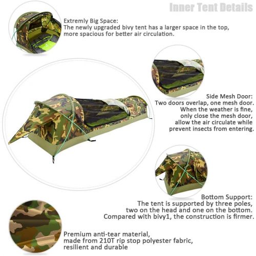  GEERTOP Ultralight Single Person Bivy Tent for Camp Waterproof 1 Man Tent for Camping Hiking Backpacking Hunting Outdoor Survival Gear - Easy Set Up