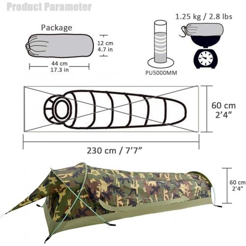 GEERTOP Ultralight Single Person Bivy Tent for Camp Waterproof 1 Man Tent for Camping Hiking Backpacking Hunting Outdoor Survival Gear - Easy Set Up