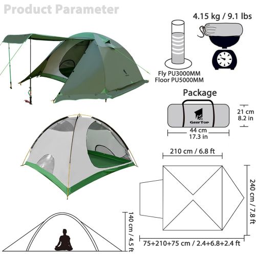  GEERTOP 4 Person Tents for Camping Waterproof Lightweight Easy Set Up 4 Season Winter Family Tent for Camp Backpacking Hiking Outdoor Travel