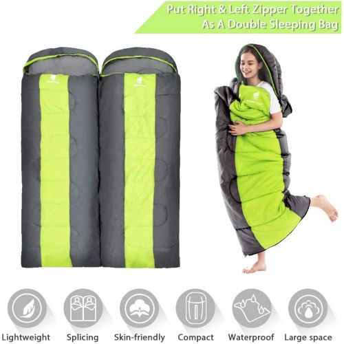  Geertop 3 Season Envelope Sleeping Bag, 5°C to 12°C, Portable Lightweight Attachable for Camping Hiking Backpacking with Compression Sack