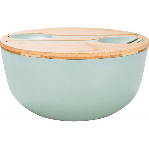  [아마존베스트]GEHE Bamboo Fiber Salad Bowl with Servers Set - Large 9.8 inches mixing bowls Solid Bamboo Salad Wooden Bowl with Bamboo Lid Spoon for Fruits,Salads and Decoration (D 9.8, Blue -green)