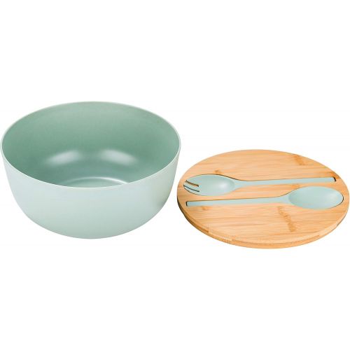  [아마존베스트]GEHE Bamboo Fiber Salad Bowl with Servers Set - Large 9.8 inches mixing bowls Solid Bamboo Salad Wooden Bowl with Bamboo Lid Spoon for Fruits,Salads and Decoration (D 9.8, Blue -green)