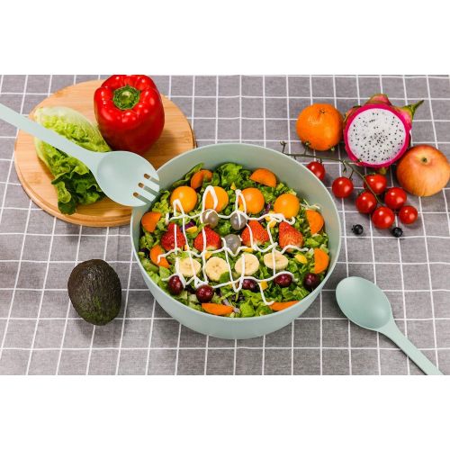  [아마존베스트]GEHE Bamboo Fiber Salad Bowl with Servers Set - Large 9.8 inches mixing bowls Solid Bamboo Salad Wooden Bowl with Bamboo Lid Spoon for Fruits,Salads and Decoration (D 9.8, Blue -green)