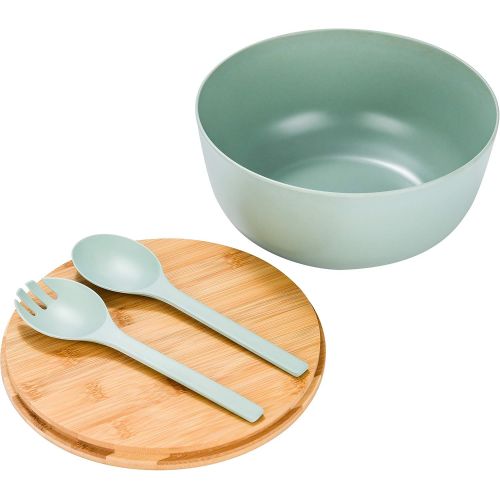  [아마존베스트]GEHE Bamboo Fiber Salad Bowl with Servers Set - Large 9.8 inches mixing bowls Solid Bamboo Salad Wooden Bowl with Bamboo Lid Spoon for Fruits,Salads and Decoration (D 9.8, Blue -green)