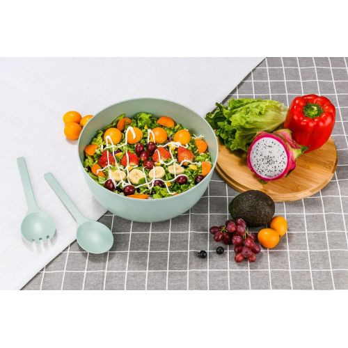  [아마존베스트]GEHE Bamboo Fiber Salad Bowl with Servers Set - Large 9.8 inches mixing bowls Solid Bamboo Salad Wooden Bowl with Bamboo Lid Spoon for Fruits,Salads and Decoration (D 9.8, Blue -green)