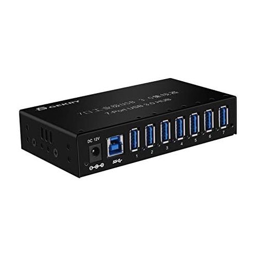  GEKRY USB 3.0 Hub, Metal Case Mountable 7-Port USB Hub with 12V3A Power Adapter and 3.3ft USB 3.0 Cable-Type A