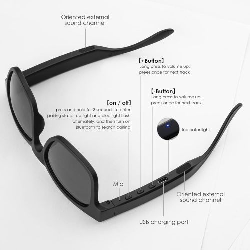  [아마존베스트]GELETE Smart Glasses Wireless Bluetooth Sunglasses Open Ear Music&Hands-Free Calling,for Men&Women,Polarized Lenses,IPX4 Waterproof,Connect Mobile Phones and Tablets (A12Pro-black)