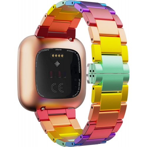  GELISHI Colorful band Compatible with Fitbit Versa/Versa 2 /Versa Lite Bands,Ultra Thin Aluminum Metal Watch Bracelet Quick Release Replacement Wristbands for Women Girls - Rainbow