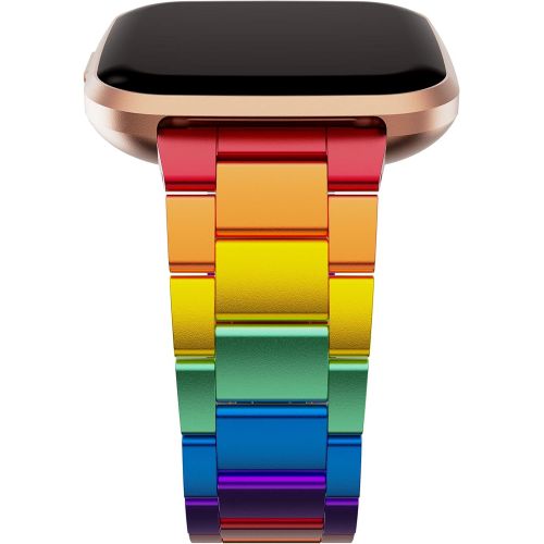  GELISHI Colorful band Compatible with Fitbit Versa/Versa 2 /Versa Lite Bands,Ultra Thin Aluminum Metal Watch Bracelet Quick Release Replacement Wristbands for Women Girls - Rainbow