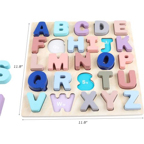  GEMEM Wooden Puzzles for Toddlers, Large Alphabet ABC Upper Case Letter and Number Wood Montessori Learning Board Educational Toys for Boys Girls Set of 2