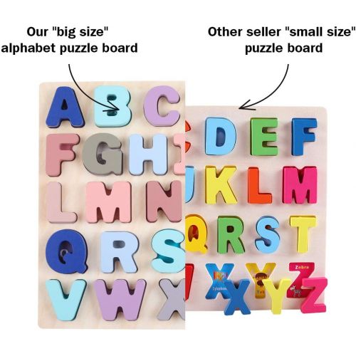  GEMEM Wooden Puzzles for Toddlers, Large Alphabet ABC Upper Case Letter and Number Wood Montessori Learning Board Educational Toys for Boys Girls Set of 2