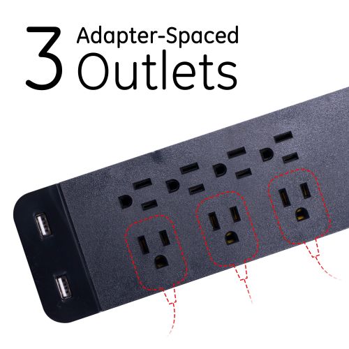  GE Pro 7-Outlet 2-USB Power Strip Surge Protector, 3ft. Cord, 37054