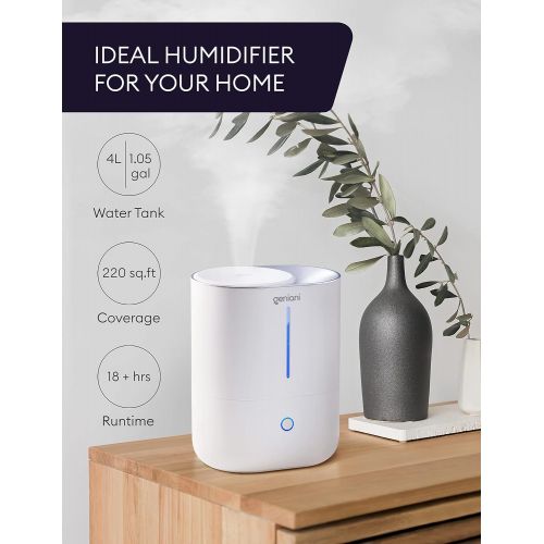  GENIANI Top Fill Cool Mist Humidifiers for Bedroom & Essential Oil Diffuser - Smart Aroma Ultrasonic Humidifier for Home, Baby, Large Room with Auto Shut Off, 4L Easy to Clean Wate