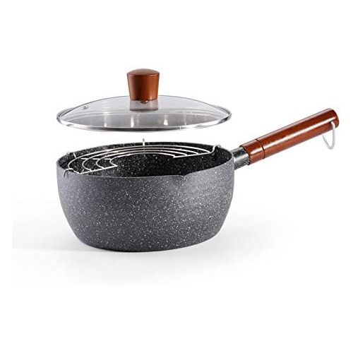  GENRICE Nostick Saucepan, 3 Quart Saucepan with Glass Lid, Multipurpose Pasta Pot Soup Sauce Pan with Glass Lid Solid Wood Handle Coating PFOA Free Compatible All Stove Tops