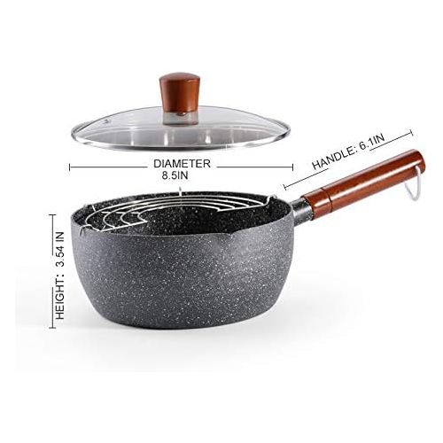  GENRICE Nostick Saucepan, 3 Quart Saucepan with Glass Lid, Multipurpose Pasta Pot Soup Sauce Pan with Glass Lid Solid Wood Handle Coating PFOA Free Compatible All Stove Tops