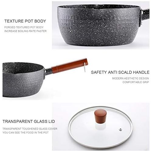  GENRICE Nostick Saucepan, 3 Quart Saucepan with Glass Lid, Multipurpose Pasta Pot Soup Sauce Pan with Glass Lid Solid Wood Handle Coating PFOA Free Compatible All Stove Tops