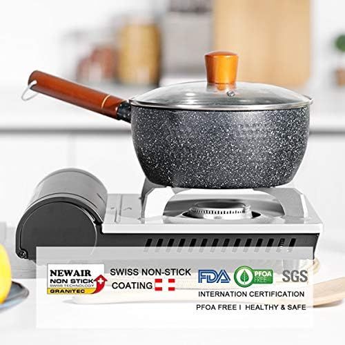  GENRICE Nostick Saucepan, 3 Quart Saucepan with Glass Lid, Multipurpose Pasta Pot Soup Sauce Pan with Glass Lid Solid Wood Handle Coating PFOA Free Compatible All Stove Tops