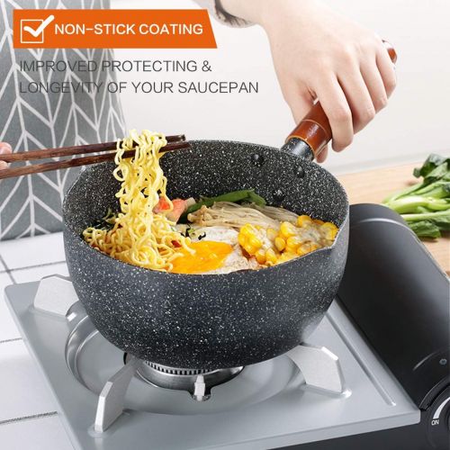  GENRICE Nostick Saucepan, 3 Quart Saucepan with Glass Lid, Multipurpose Pasta Pot Soup Sauce Pan with Glass Lid Solid Wood Handle Coating PFOA Free Compatible All Stove Tops