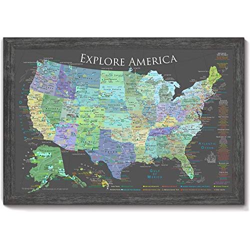  GeoJango USA Push Pin Travel Map - Slate Edition - 30x20 inch map + frame - Designed by a Professional Geographer (Masters in Environmental Science)