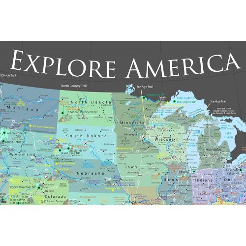  GeoJango USA Push Pin Travel Map - Slate Edition - 30x20 inch map + frame - Designed by a Professional Geographer (Masters in Environmental Science)
