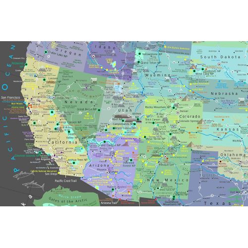  GeoJango USA Push Pin Travel Map - Slate Edition - 30x20 inch map + frame - Designed by a Professional Geographer (Masters in Environmental Science)