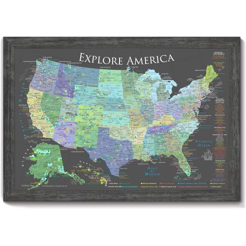  GeoJango USA Push Pin Travel Map - Slate Edition - 30x20 inch map + frame - Designed by a Professional Geographer (Masters in Environmental Science)