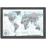 GeoJango World Map in Black and White with ocean elevations in light blues - Use as a Wall Map or Push Pin Map - Framed Map - Designed by a Professional Geographer
