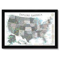 GeoJango National Parks Push Pin Map - USA Travel Map - Large Framed Push Pin Map - Black and White Edition - Includes 100 map pins