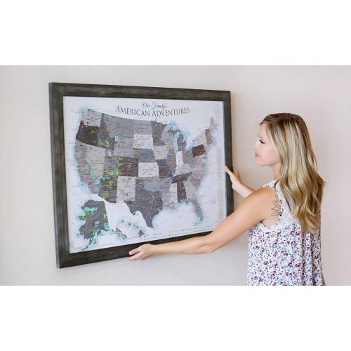  GeoJango National Parks Push Pin Map - USA Travel Map - Large Framed Push Pin Map - Black and White Edition - Includes 100 map pins