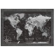 GeoJango World Map Push Pin Framed, Black and White, Use as a Wall Map or Push Pin Map - Professional Cartography